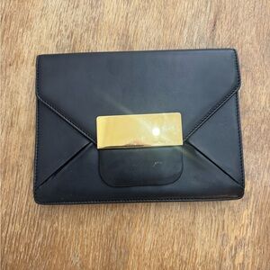 Michael Kors Black Leather Clutch with Gold Accent